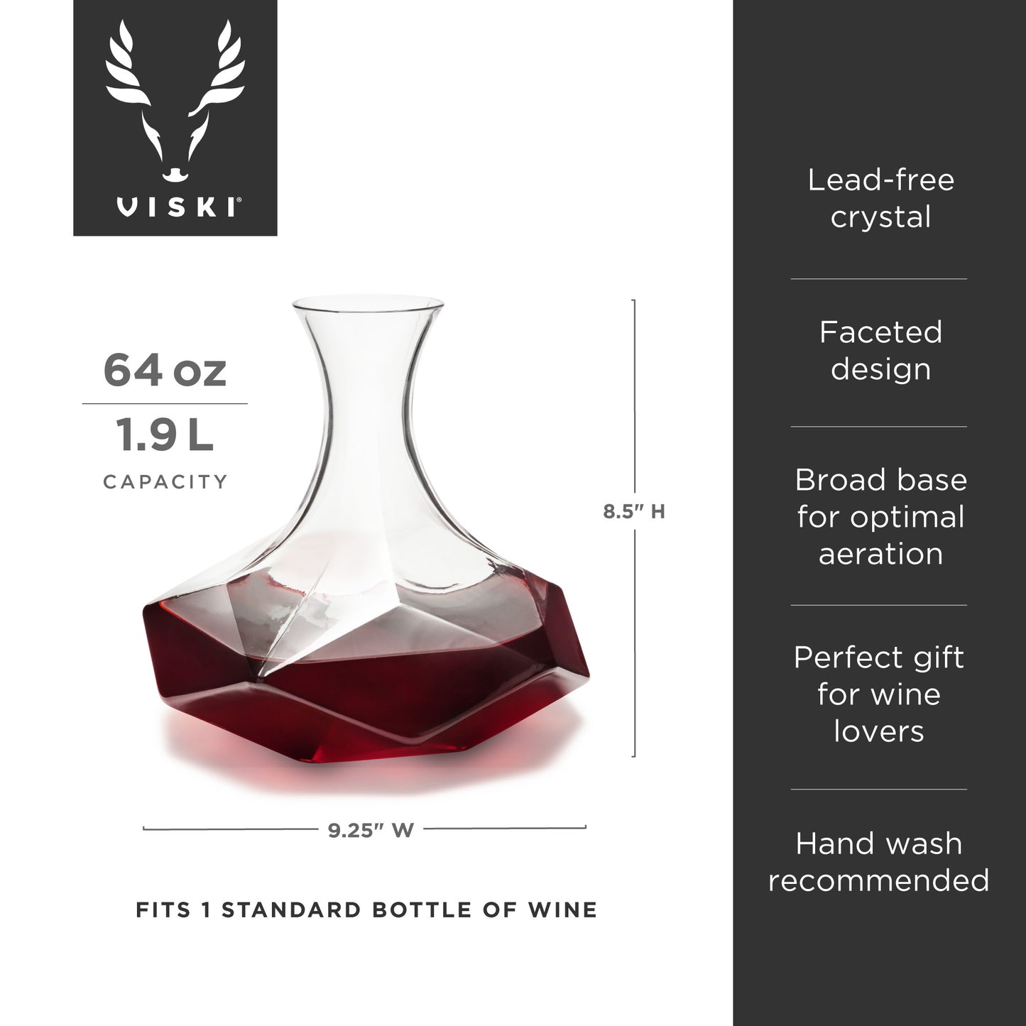 Seneca 64 Oz Crystal Faceted  Wine Decanter Viski®